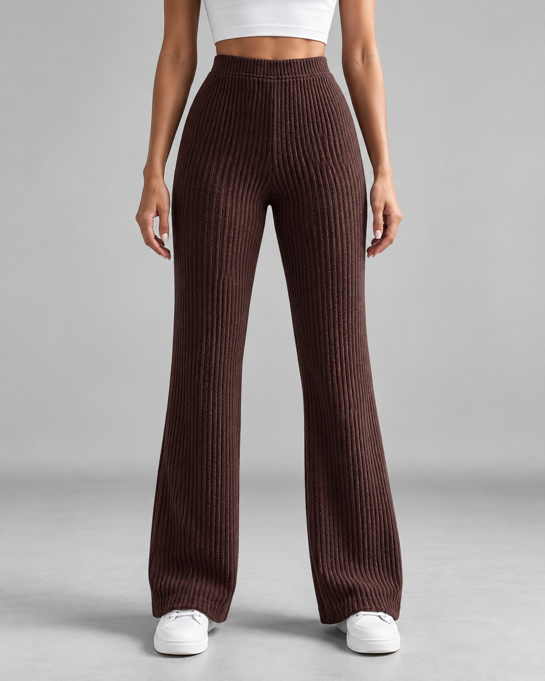 Women's Ribbed Knit Wide-Leg Sweatpants – High-Rise Full Length
