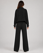 Women's Ribbed Polo Collar Co-Ord with Side Stripe
