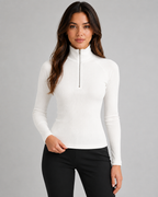 Women's Ribbed Quarter Zip Sweater - High Neck Slim Fit