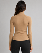 Women's Ribbed Quarter Zip Sweater - High Neck Slim Fit