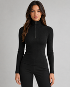 Women's Ribbed Quarter Zip Sweater - High Neck Slim Fit