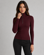 Women's Ribbed Quarter Zip Sweater - High Neck Slim Fit