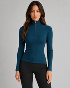 Women's Ribbed Quarter Zip Sweater - High Neck Slim Fit