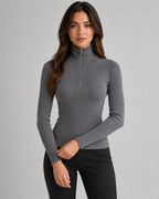 Women's Ribbed Quarter Zip Sweater - High Neck Slim Fit