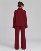 Women's Ribbed Roll Neck Knit Co-Ord with Wide-Leg Trousers
