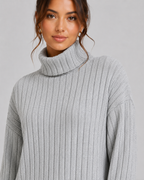 Women's Ribbed Roll Neck Knit Co-Ord with Wide-Leg Trousers
