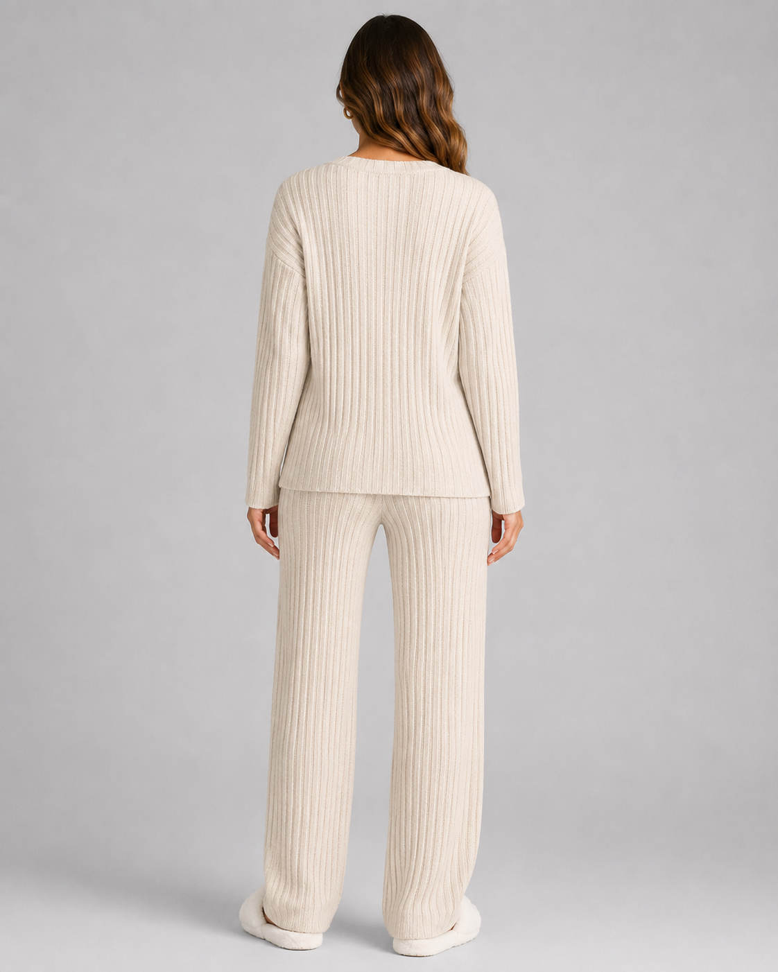 Women's Ribbed V-Neck Knitted Lounge Set