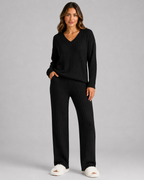Women's Ribbed V-Neck Knitted Lounge Set