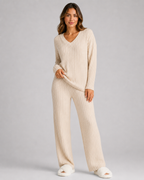 Women's Ribbed V-Neck Knitted Lounge Set