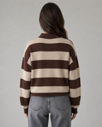 Women's Rugby Stripe Polo Sweater - Long Sleeve Relaxed Fit