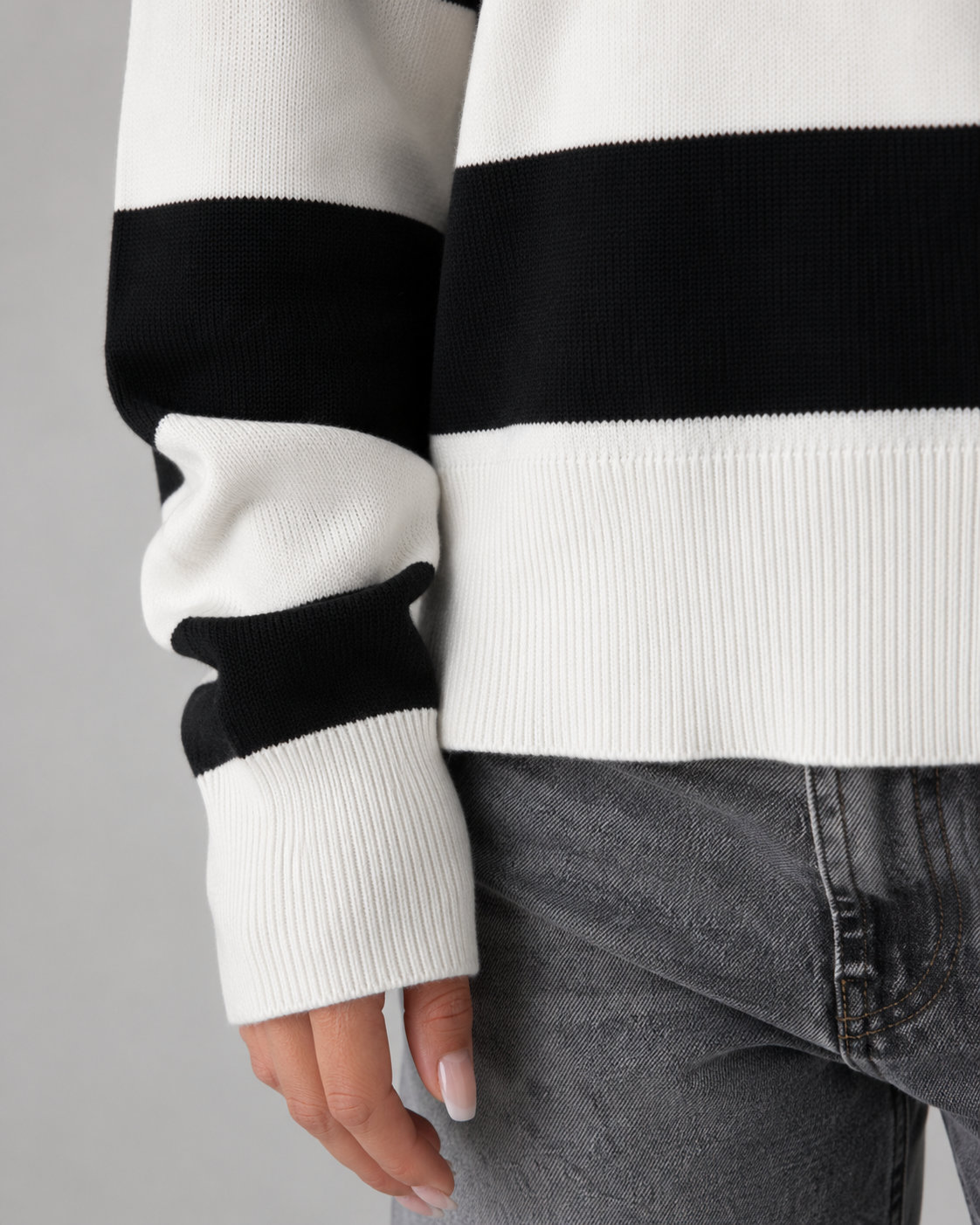 Women's Rugby Stripe Polo Sweater - Long Sleeve Relaxed Fit