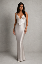 Women's Satin Corset Maxi Dress