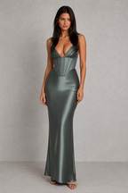 Women's Satin Corset Maxi Dress