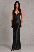 Women's Satin Corset Maxi Dress