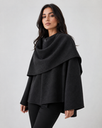 Women's Scarf Coat - Draped Cape Collar Boxy Fit