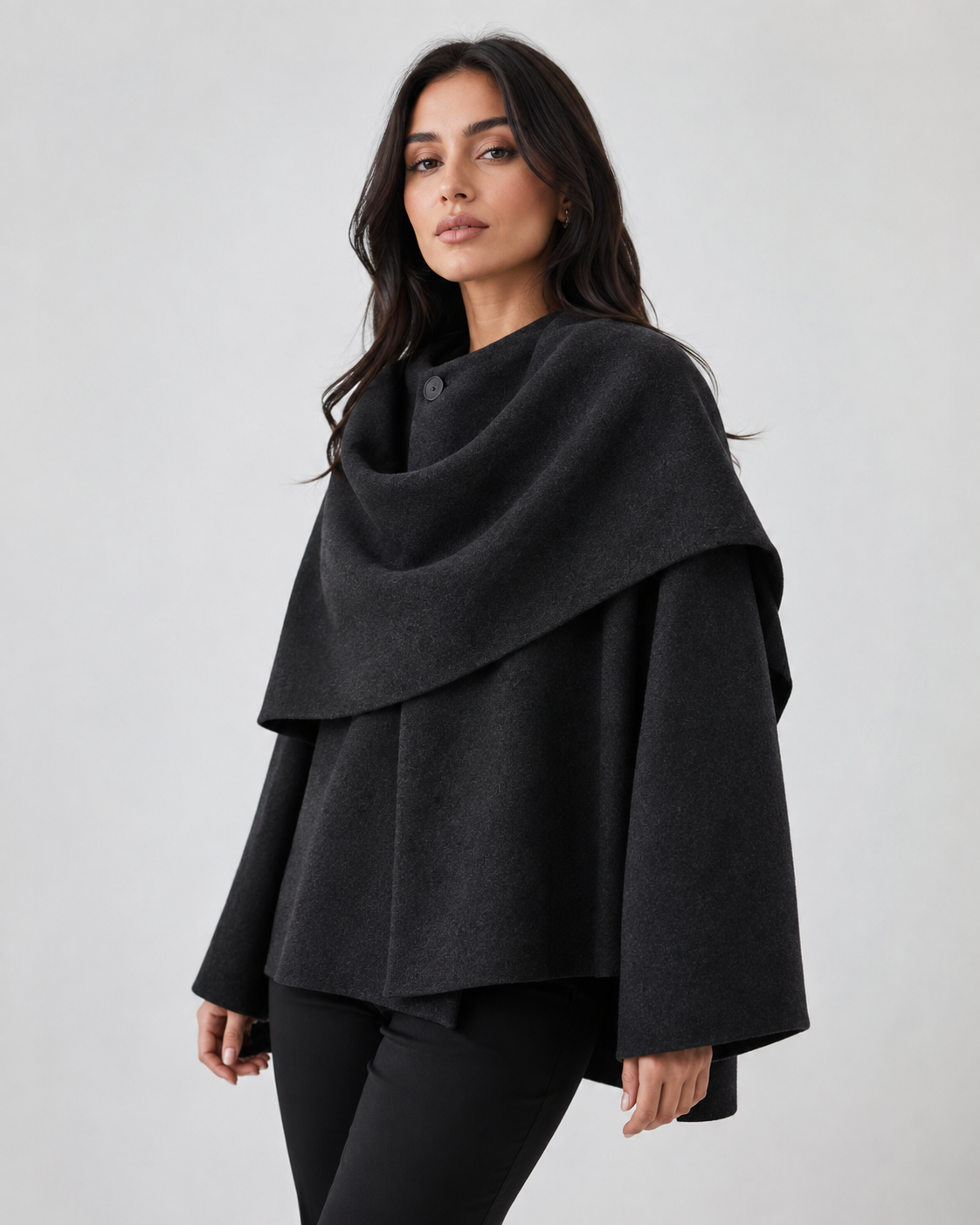 Women's Scarf Coat - Draped Cape Collar Boxy Fit