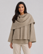 Women's Scarf Coat - Draped Cape Collar Boxy Fit