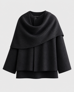 Women's Scarf Coat - Draped Cape Collar Boxy Fit