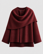 Women's Scarf Coat - Draped Cape Collar Boxy Fit