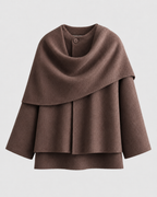 Women's Scarf Coat - Draped Cape Collar Boxy Fit