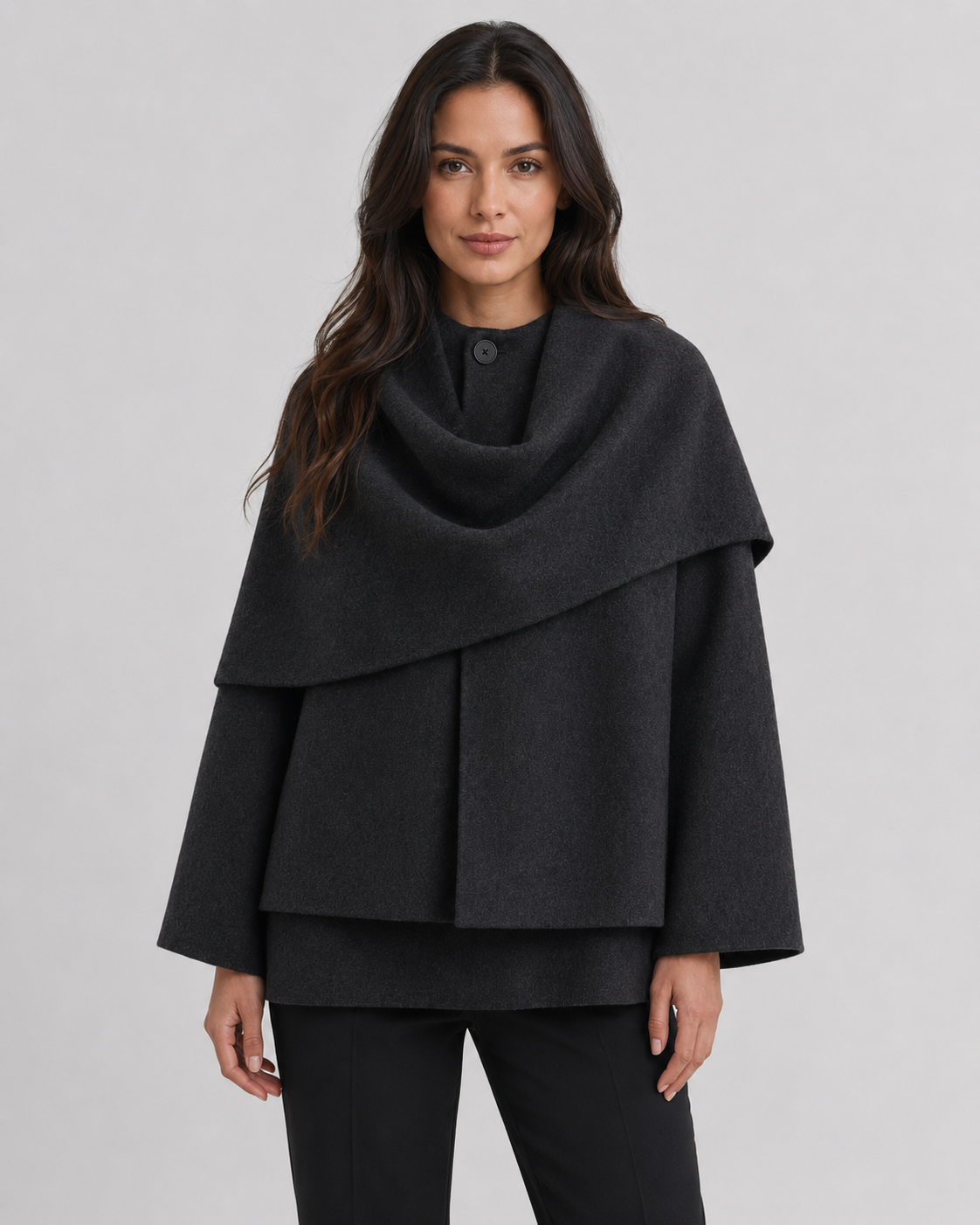 Women's Scarf Coat - Draped Cape Collar Boxy Fit