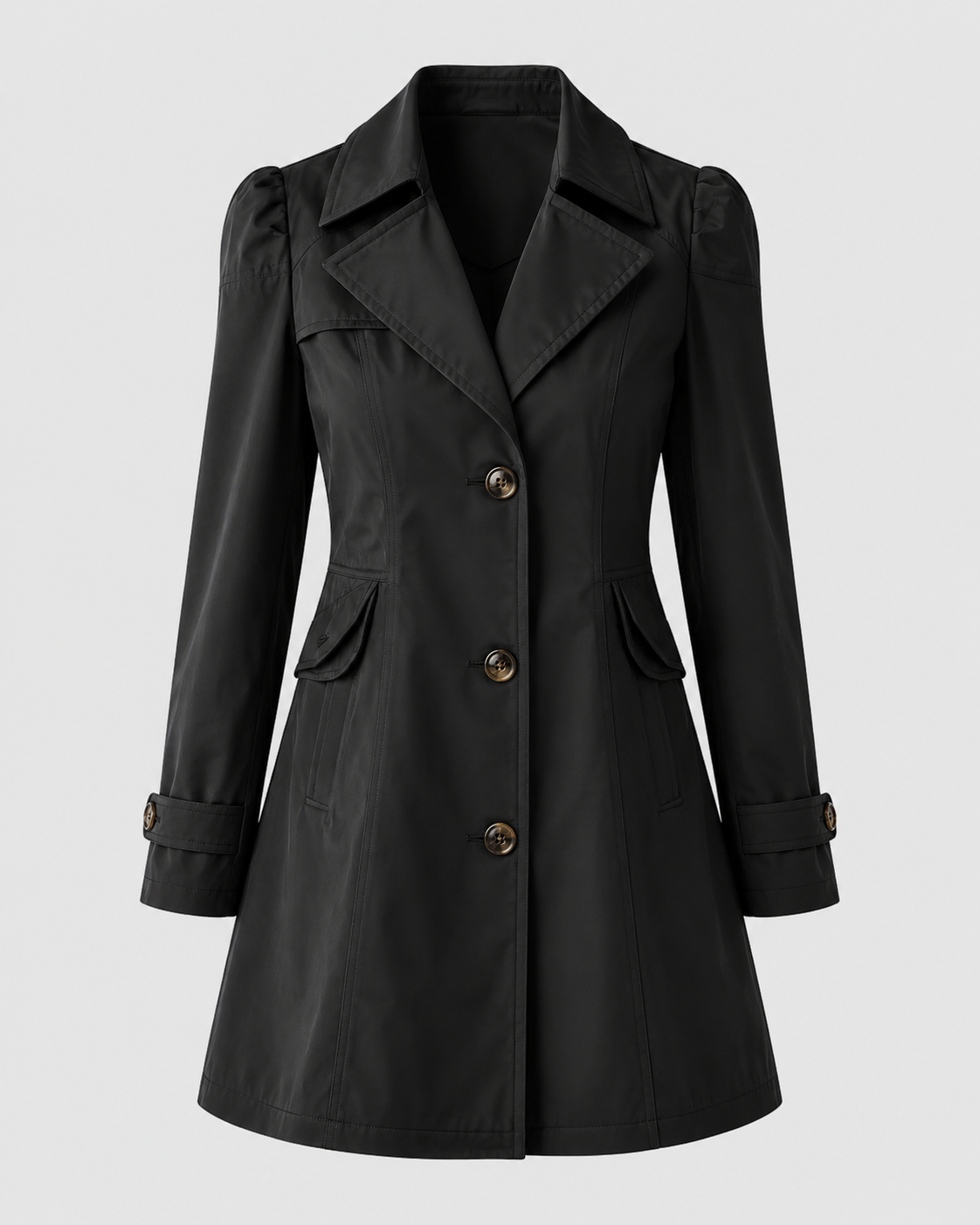 Women's Short Trench Coat – Single-Breasted Notched Lapel