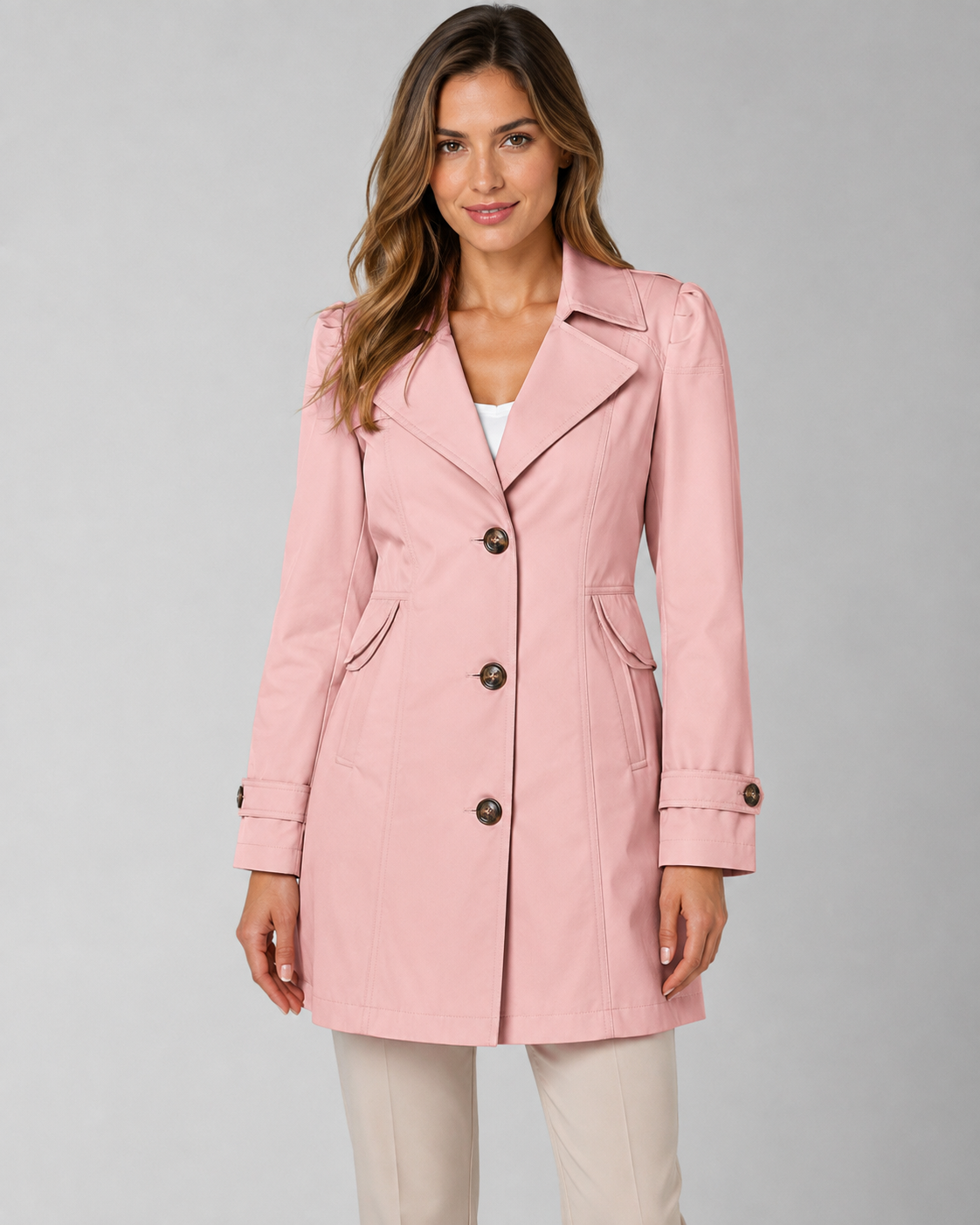 Women's Short Trench Coat – Single-Breasted Notched Lapel