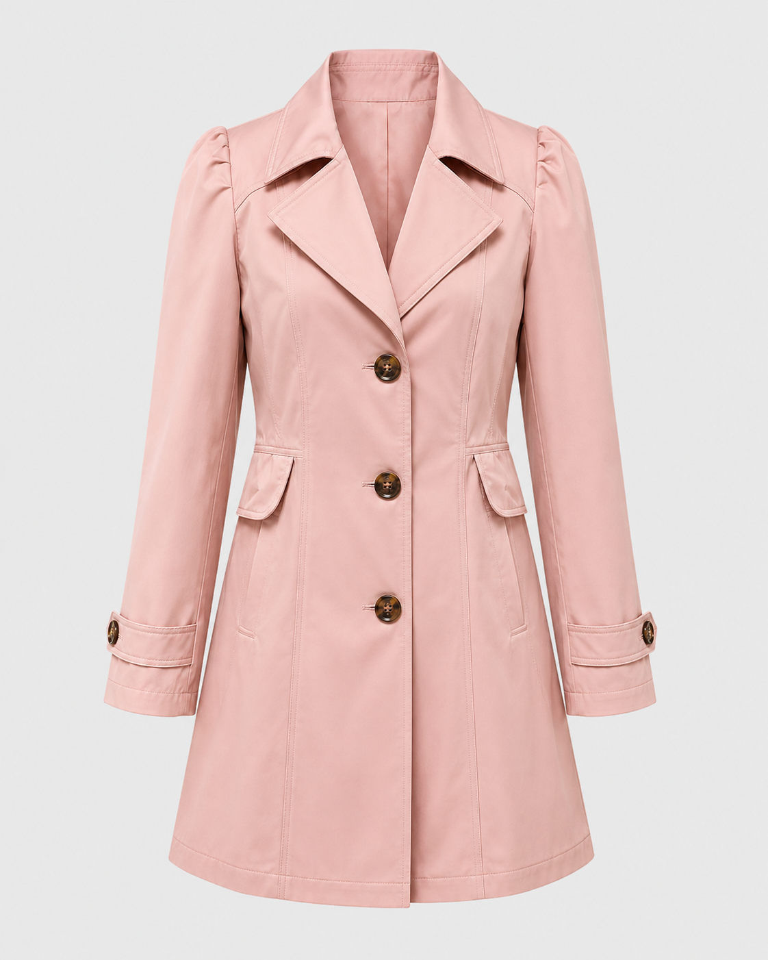 Women's Short Trench Coat – Single-Breasted Notched Lapel