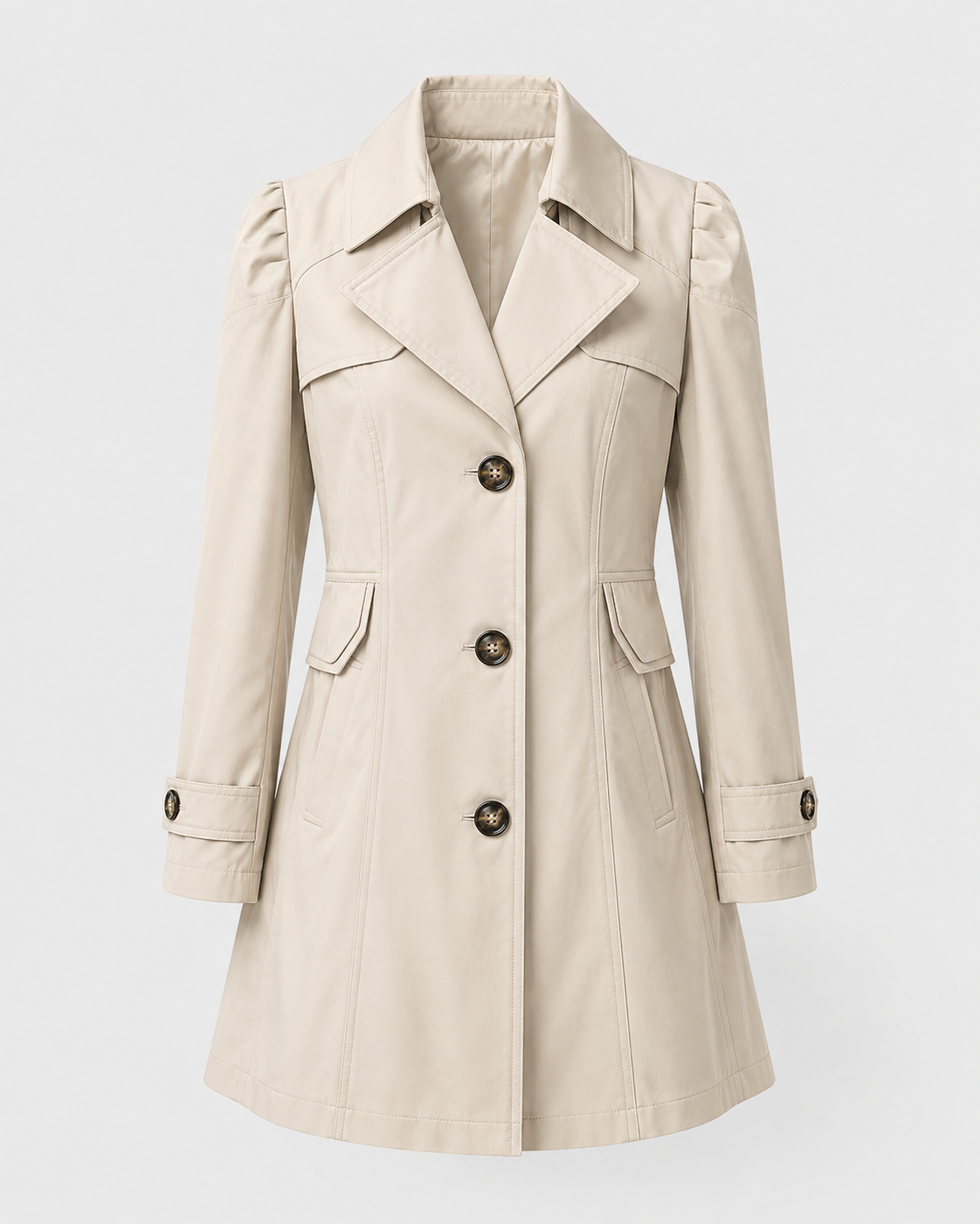 Women's Short Trench Coat – Single-Breasted Notched Lapel