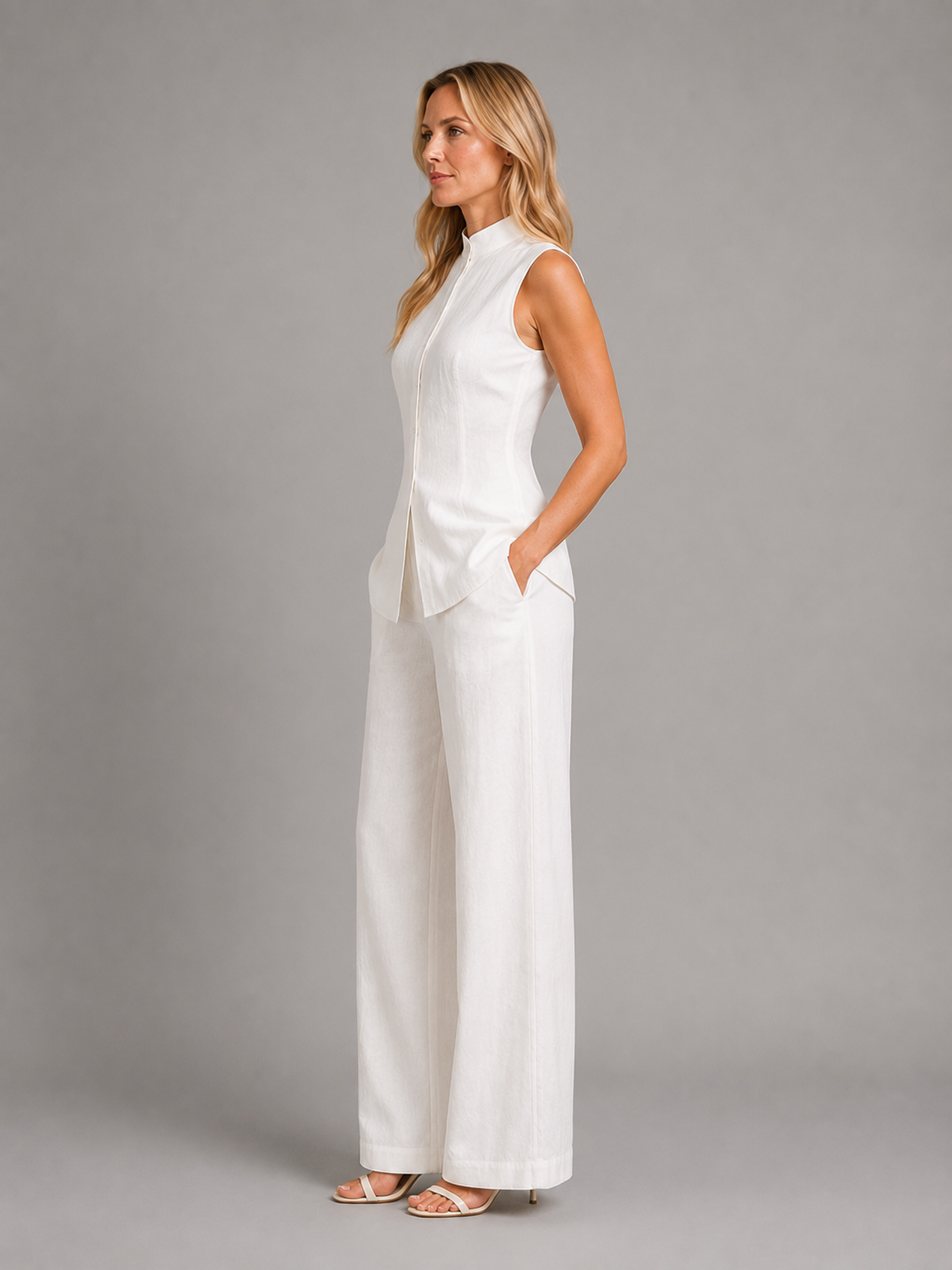 Women's Sleeveless Co-Ord Set - Button Top & Pants