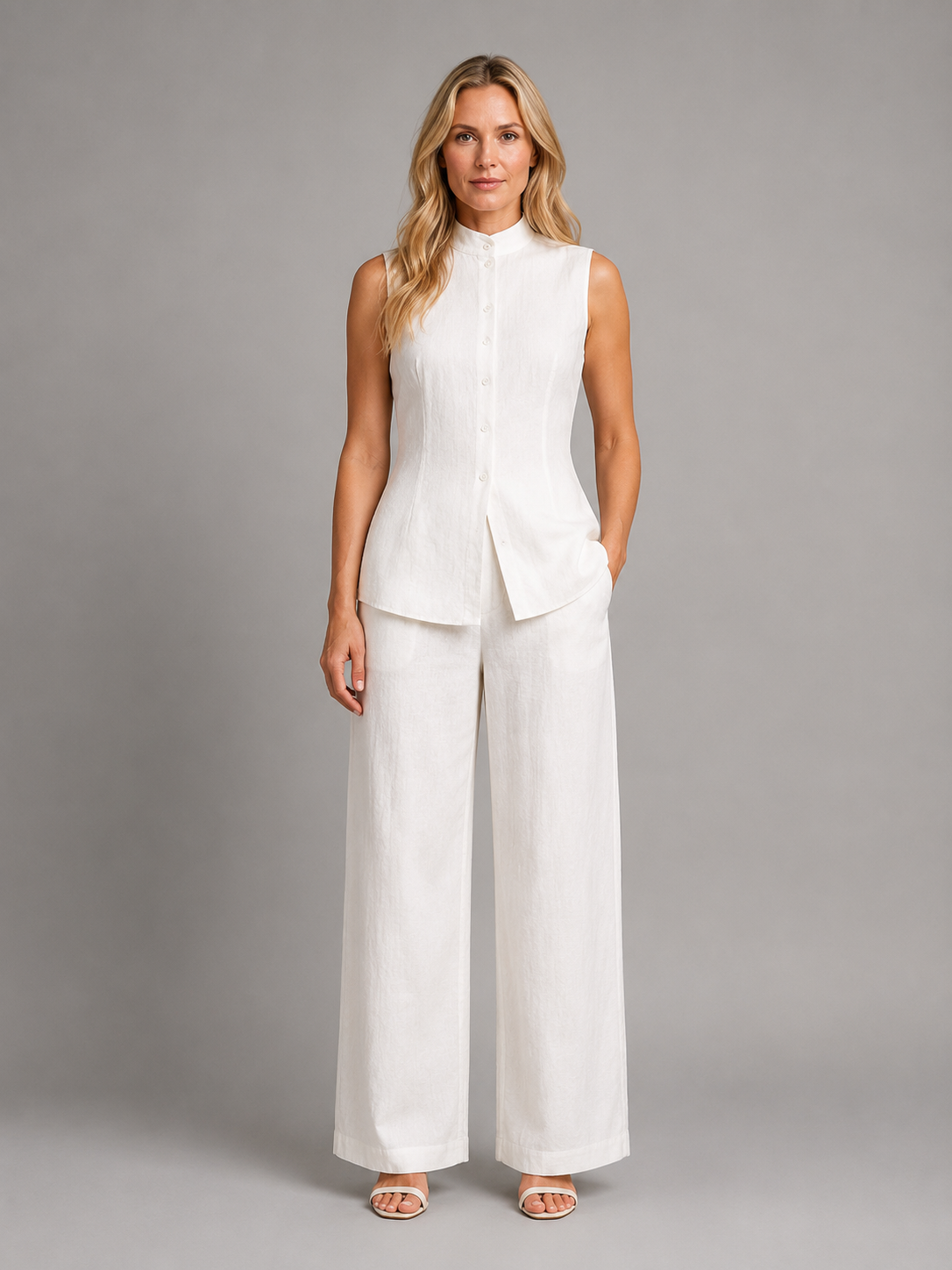 Women's Sleeveless Co-Ord Set - Button Top & Pants