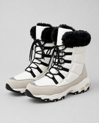 Women's Snow Boots - Quilted Lace-Up Faux Fur Cuff Chunky Sole