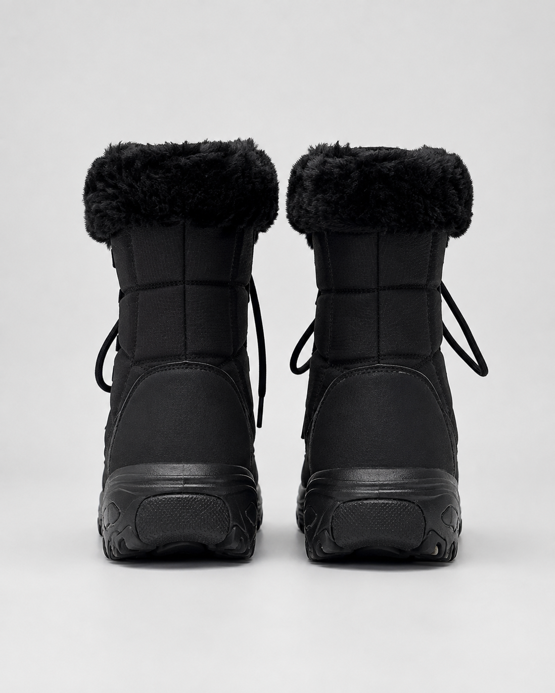 Women's Snow Boots - Quilted Lace-Up Faux Fur Cuff Chunky Sole