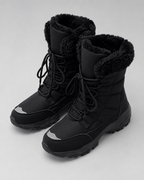 Women's Snow Boots - Quilted Lace-Up Faux Fur Cuff Chunky Sole