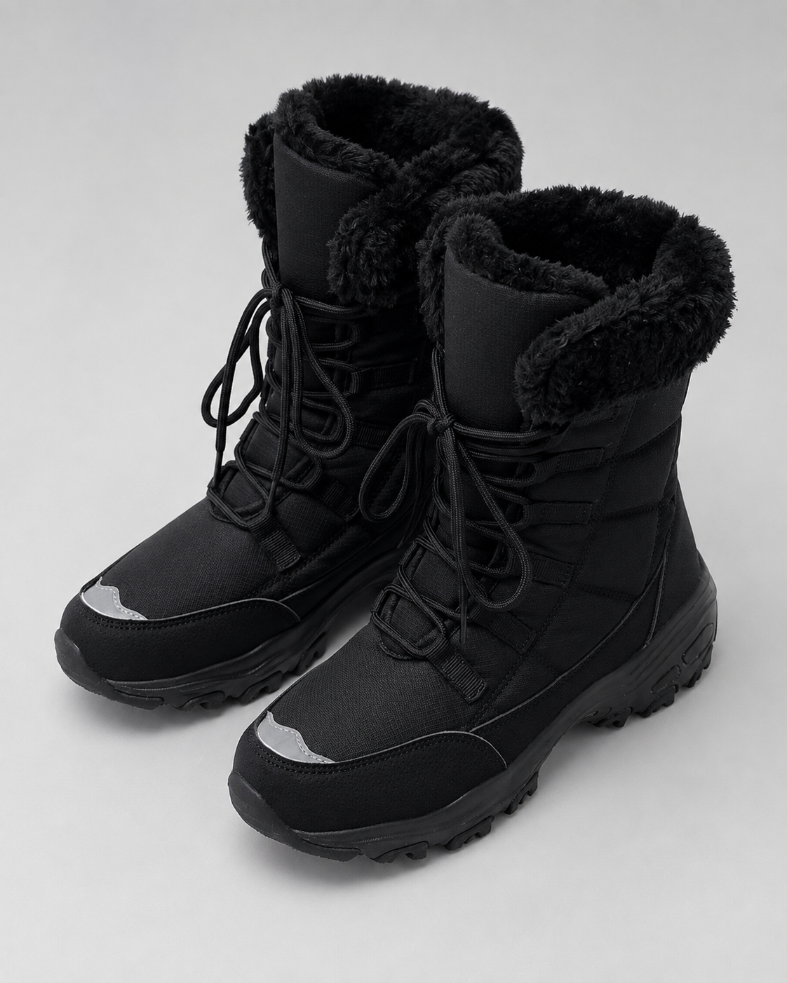 Women's Snow Boots - Quilted Lace-Up Faux Fur Cuff Chunky Sole