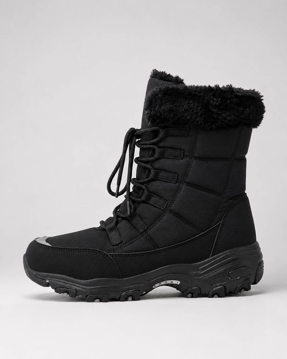 Women's Snow Boots - Quilted Lace-Up Faux Fur Cuff Chunky Sole
