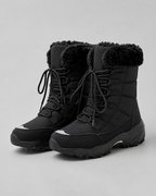 Women's Snow Boots - Quilted Lace-Up Faux Fur Cuff Chunky Sole