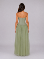 Women's Strapless Tulle Maxi Dress - Corset Bodice