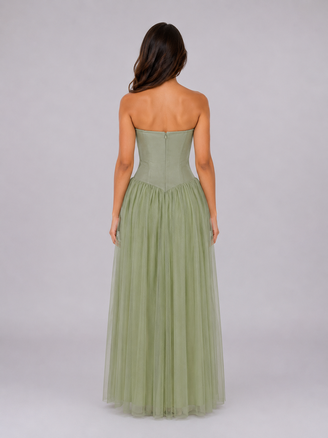 Women's Strapless Tulle Maxi Dress - Corset Bodice