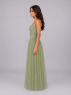 Women's Strapless Tulle Maxi Dress - Corset Bodice