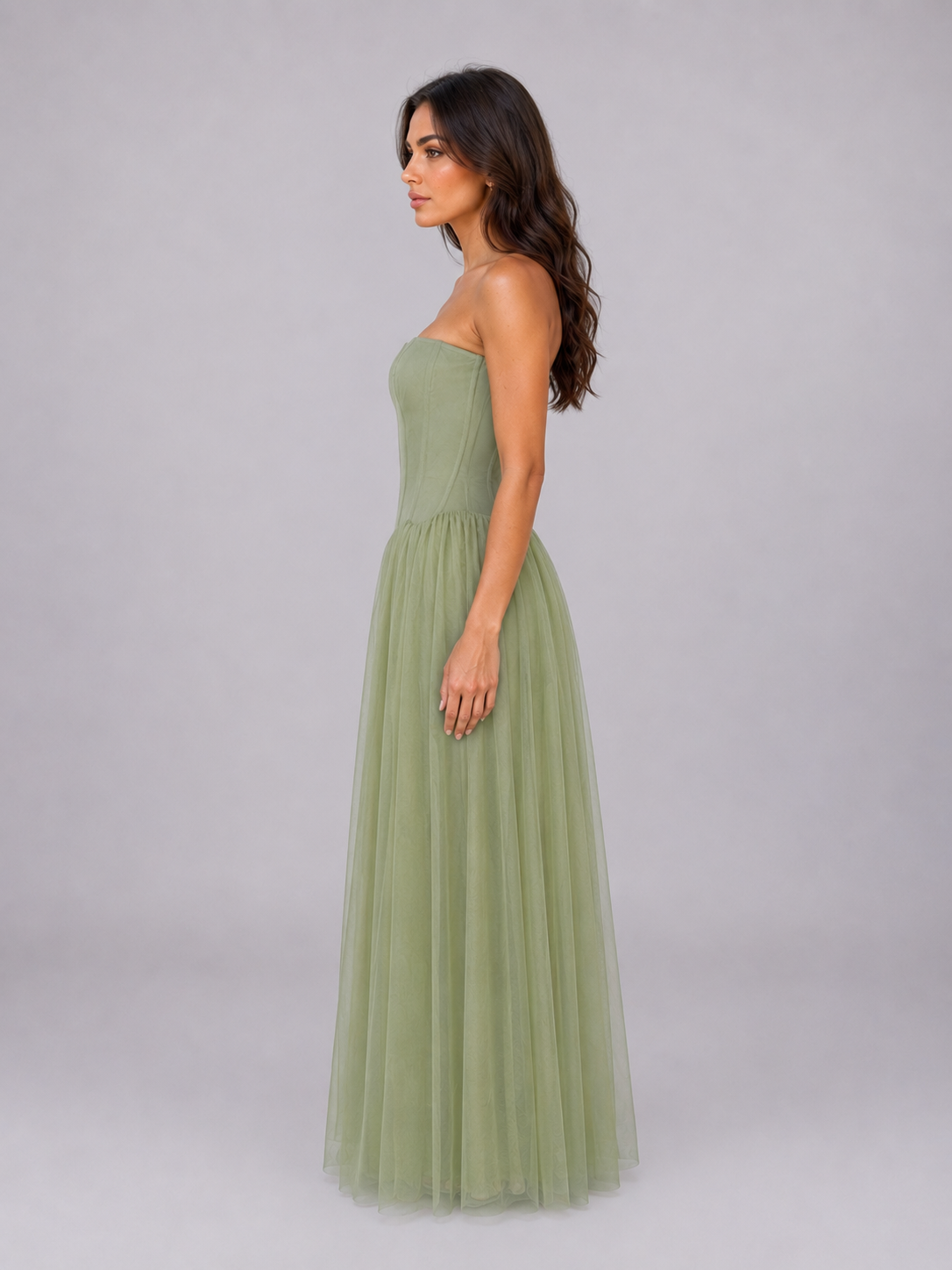 Women's Strapless Tulle Maxi Dress - Corset Bodice