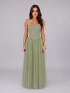 Women's Strapless Tulle Maxi Dress - Corset Bodice