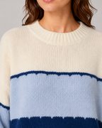Women's Striped Colour Block Knit Sweater - Crew Neck Relaxed Fit