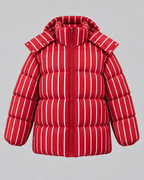 Women's Striped Hooded Puffer Jacket - Oversized Zip-Up Fit