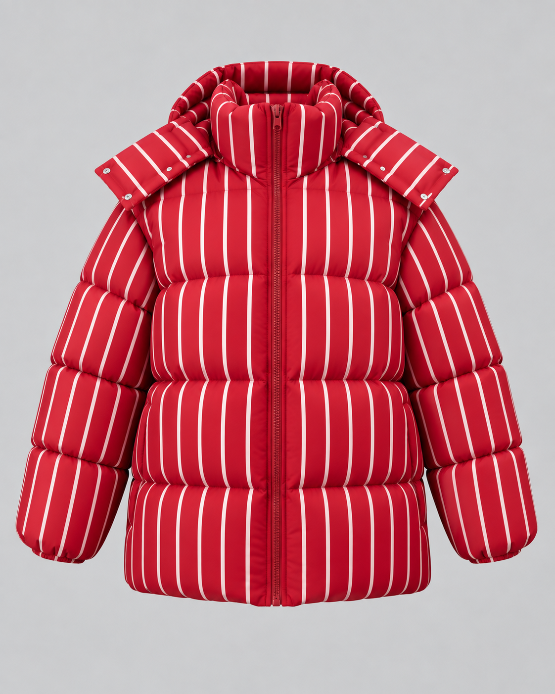 Women's Striped Hooded Puffer Jacket - Oversized Zip-Up Fit