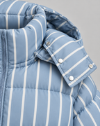 Women's Striped Hooded Puffer Jacket - Oversized Zip-Up Fit