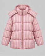 Women's Striped Hooded Puffer Jacket - Oversized Zip-Up Fit