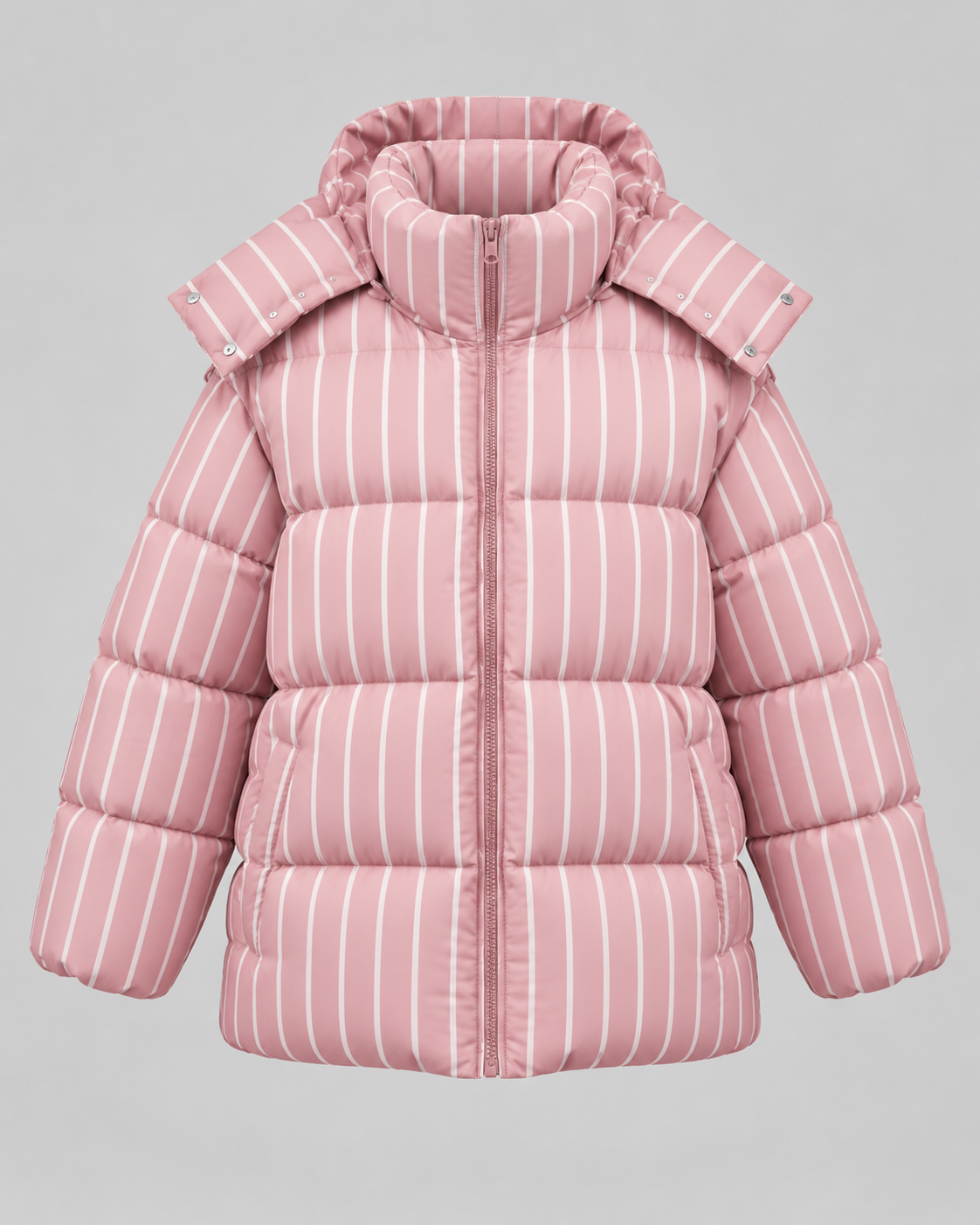 Women's Striped Hooded Puffer Jacket - Oversized Zip-Up Fit