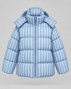 Women's Striped Hooded Puffer Jacket - Oversized Zip-Up Fit