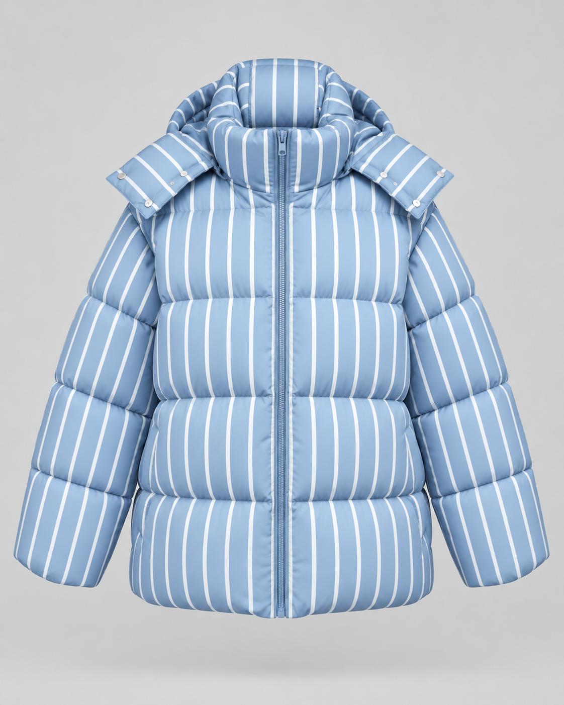 Women's Striped Hooded Puffer Jacket - Oversized Zip-Up Fit